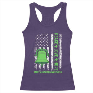 Mental Health Awarenes Racerback Tank Top Peace Love Hope Green Ribbon TS14 Purple Print Your Wear