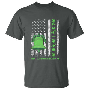 Mental Health Awarenes T Shirt Peace Love Hope Green Ribbon TS14 Dark Heather Print Your Wear