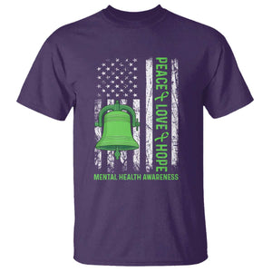 Mental Health Awarenes T Shirt Peace Love Hope Green Ribbon TS14 Purple Print Your Wear