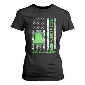 Mental Health Awarenes T Shirt For Women Peace Love Hope Green Ribbon TS14 Black Print Your Wear