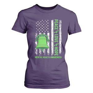 Mental Health Awarenes T Shirt For Women Peace Love Hope Green Ribbon TS14 Purple Print Your Wear
