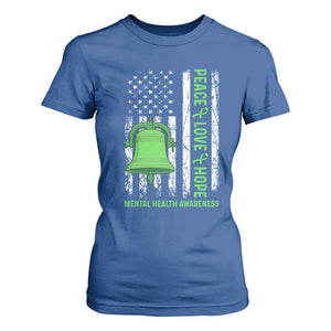 Mental Health Awarenes T Shirt For Women Peace Love Hope Green Ribbon TS14 Royal Blue Print Your Wear
