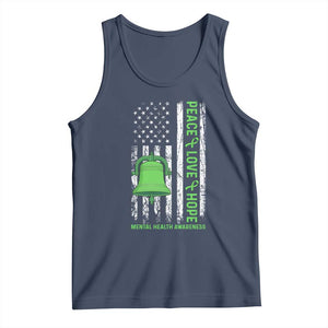 Mental Health Awarenes Tank Top Peace Love Hope Green Ribbon TS14 Navy Print Your Wear