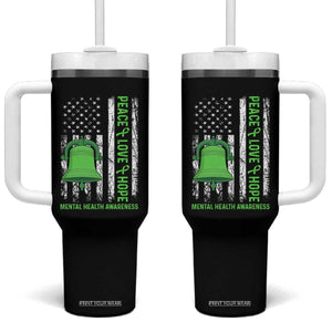 Mental Health Awarenes Tumbler With Handle Peace Love Hope Green Ribbon TS14 One Size: 40 oz Black Print Your Wear