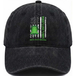 Mental Health Awarenes Washed Cotton Baseball Cap Peace Love Hope Green Ribbon TS14 Print Your Wear