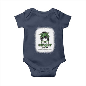Mental Health Awarenes Baby Onesie Messy Bun Green Ribbon Support TS14 Navy Print Your Wear
