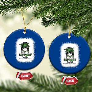 Mental Health Awarenes Ceramic Ornament Messy Bun Green Ribbon Support TS14 1pc Blue Print Your Wear