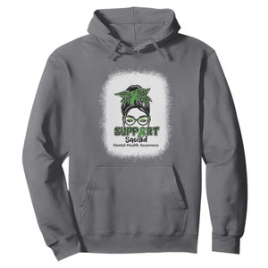 Mental Health Awarenes Hoodie Messy Bun Green Ribbon Support TS14 Charcoal Print Your Wear