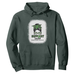 Mental Health Awarenes Hoodie Messy Bun Green Ribbon Support TS14 Dark Forest Green Print Your Wear