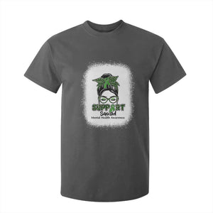 Mental Health Awarenes T Shirt For Kid Messy Bun Green Ribbon Support TS14 Dark Heather Print Your Wear