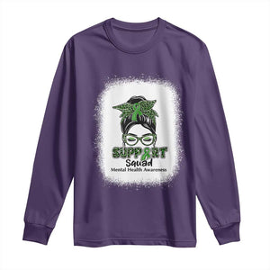 Mental Health Awarenes Long Sleeve Shirt Messy Bun Green Ribbon Support TS14 Purple Print Your Wear
