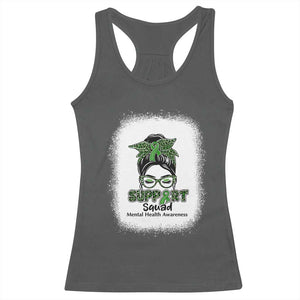 Mental Health Awarenes Racerback Tank Top Messy Bun Green Ribbon Support TS14 Dark Heather Print Your Wear