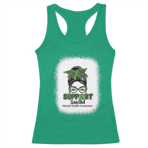Mental Health Awarenes Racerback Tank Top Messy Bun Green Ribbon Support TS14 Irish Green Print Your Wear