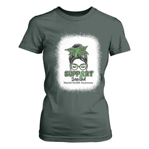 Mental Health Awarenes T Shirt For Women Messy Bun Green Ribbon Support TS14 Dark Forest Green Print Your Wear