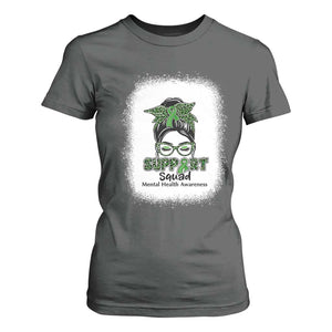 Mental Health Awarenes T Shirt For Women Messy Bun Green Ribbon Support TS14 Dark Heather Print Your Wear