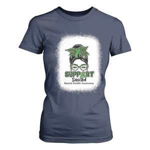 Mental Health Awarenes T Shirt For Women Messy Bun Green Ribbon Support TS14 Navy Print Your Wear