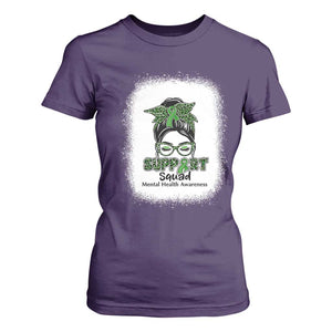 Mental Health Awarenes T Shirt For Women Messy Bun Green Ribbon Support TS14 Purple Print Your Wear