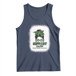 Mental Health Awarenes Tank Top Messy Bun Green Ribbon Support TS14 Navy Print Your Wear