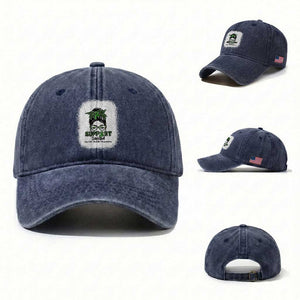 Mental Health Awarenes Washed Cotton Baseball Cap Messy Bun Green Ribbon Support TS14 Washed Cap Universal Fit Navy Print Your Wear