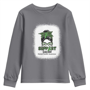 Mental Health Awarenes Youth Sweatshirt Messy Bun Green Ribbon Support TS14 Charcoal Print Your Wear