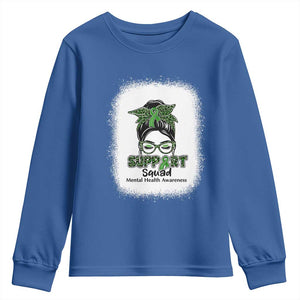 Mental Health Awarenes Youth Sweatshirt Messy Bun Green Ribbon Support TS14 Royal Blue Print Your Wear