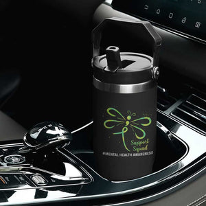 Mental Health Awarenes Flip Straw Tumbler Support Squad Green Ribbon TS14 Print Your Wear