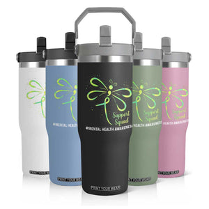 Mental Health Awarenes Flip Straw Tumbler Support Squad Green Ribbon TS14 Print Your Wear