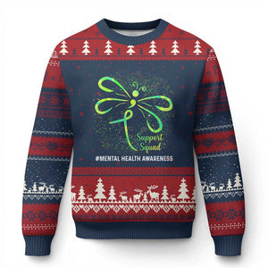 Mental Health Awarenes Ugly Christmas Sweater Support Squad Green Ribbon TS14 Navy Red Print Your Wear