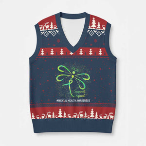 Mental Health Awarenes V-Neck Knit Sweater Vest Support Squad Green Ribbon TS14 Navy Red Print Your Wear