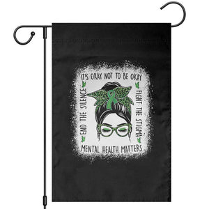 Mental Health Matters Garden Flag Messy Bun Green Ribbon Support TS14 Black Print Your Wear