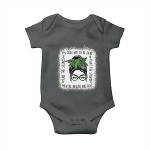 Mental Health Matters Baby Onesie Messy Bun Green Ribbon Support TS14 Dark Heather Print Your Wear