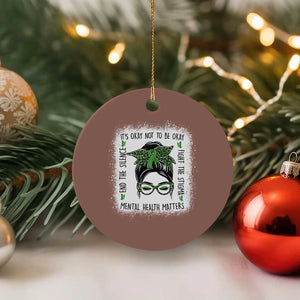 Mental Health Matters Ceramic Ornament Messy Bun Green Ribbon Support TS14 1pc Mocha Print Your Wear