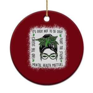 Mental Health Matters Ceramic Ornament Messy Bun Green Ribbon Support TS14 1pc Red Print Your Wear