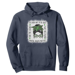 Mental Health Matters Hoodie Messy Bun Green Ribbon Support TS14 Navy Print Your Wear