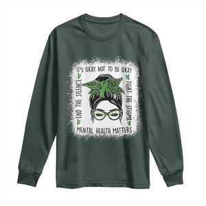 Mental Health Matters Long Sleeve Shirt Messy Bun Green Ribbon Support TS14 Dark Forest Green Print Your Wear