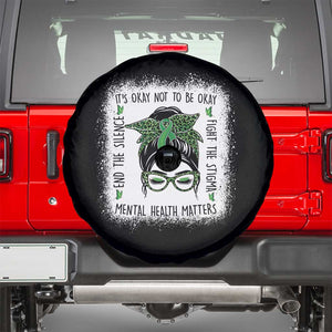 Mental Health Matters Spare Tire Cover Messy Bun Green Ribbon Support TS14 Black Print Your Wear