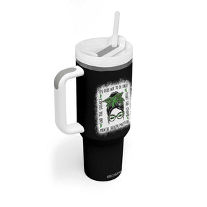 Mental Health Matters Tumbler With Handle Messy Bun Green Ribbon Support TS14 Print Your Wear