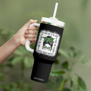 Mental Health Matters Tumbler With Handle Messy Bun Green Ribbon Support TS14 Print Your Wear