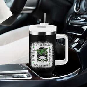 Mental Health Matters Tumbler With Handle Messy Bun Green Ribbon Support TS14 Print Your Wear