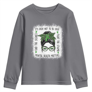 Mental Health Matters Youth Sweatshirt Messy Bun Green Ribbon Support TS14 Charcoal Print Your Wear