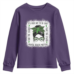 Mental Health Matters Youth Sweatshirt Messy Bun Green Ribbon Support TS14 Purple Print Your Wear
