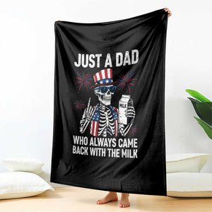 Just a Dad Who Always Came Back with The Milk Throw Blanket Funny Skeleton Dad 4th Of July