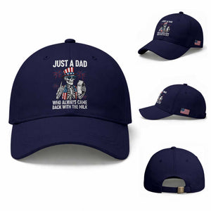 Just a Dad Who Always Came Back with The Milk Baseball Cap Funny Skeleton Dad 4th Of July