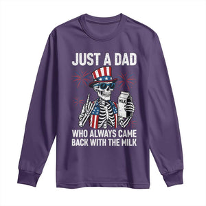 Just a Dad Who Always Came Back with The Milk Long Sleeve Shirt Funny Skeleton Dad 4th Of July