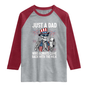 Just a Dad Who Always Came Back with The Milk Raglan Shirt Funny Skeleton Dad 4th Of July