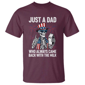 Just a Dad Who Always Came Back with The Milk T Shirt Funny Skeleton Dad 4th Of July