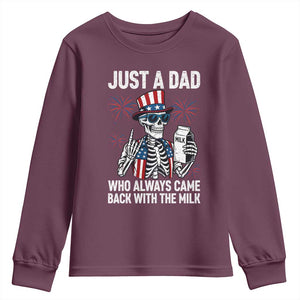Just a Dad Who Always Came Back with The Milk Youth Sweatshirt Funny Skeleton Dad 4th Of July