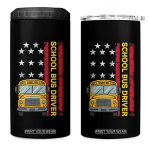 Patriotic School Bus Driver USA American Flag 4 in 1 Can Cooler Tumbler