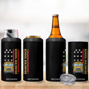 Patriotic School Bus Driver USA American Flag 4 in 1 Can Cooler Tumbler