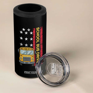 Patriotic School Bus Driver USA American Flag 4 in 1 Can Cooler Tumbler